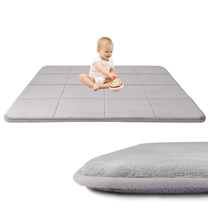 MAXYOYO 1.2" Thick Baby Play Mat for Floor, 36"x60" Foldable Playpen Mat, Tummy Time Foam Mats Ultra Soft Support, Padded Carpet with Non-Slip Backing for Infant,Kids and Toddler Crawling, Grey