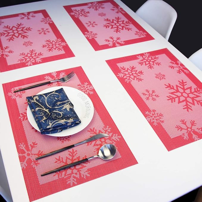 PIGCHCY Christmas Placemats Snowflake Woven Heat Resistant Placemats Washable - Image 5