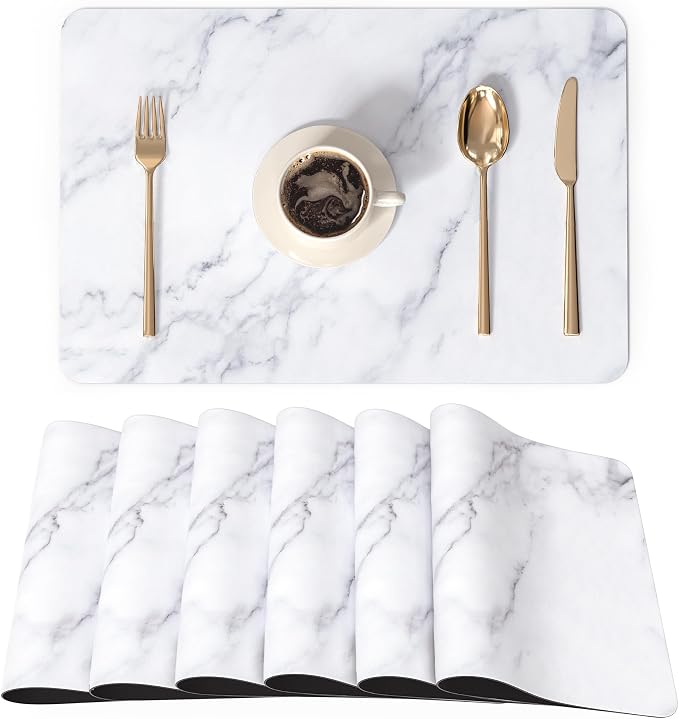 QIYI PU Leather Placemats Set of 6, Marble | Faux Leather, Heat Resistant by QIYI