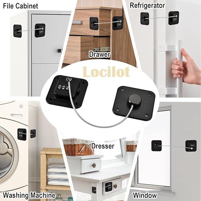 3 Pack Fridge Lock for Kids, Traceless Refrigerator Lock for Adults, Child Proof Cabinet Locks Baby Proofing, Drawer Freezer Locks for Fridge Refrigerator (Black)