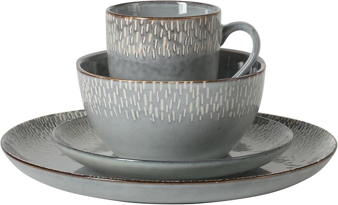 Gibson Elite Jasper 16 Piece Plates and Bowls Reactive Glaze Dishes Stoneware - Image 8