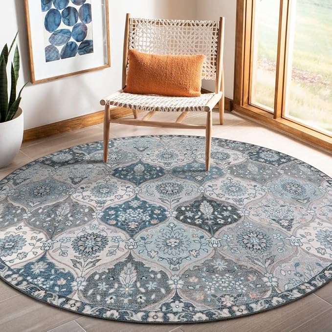 Lahome Moroccan Washable Round Area Rug, Soft Vintage Round Rugs 6ft Ultra-Thin by Lahome