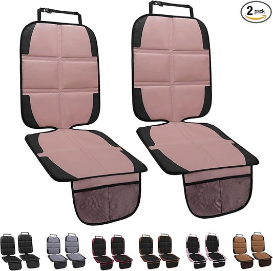 Car Seat Protector for Child, 2 Pack Baby Covers with Mesh Pockets & Non-Slip Backing 600D Durable Under Seat for Back (Rose Gold, Standard)