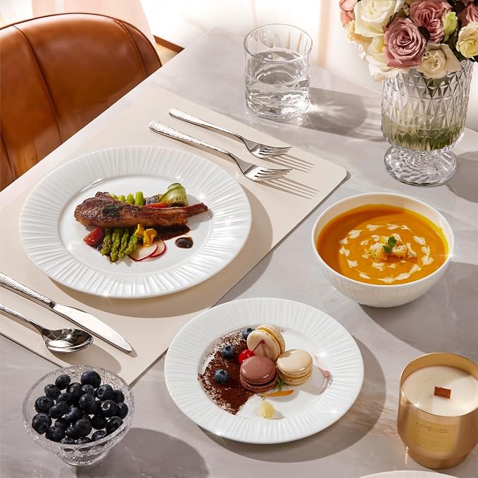 18Pc Textured White Bone China Set Service - Image 7