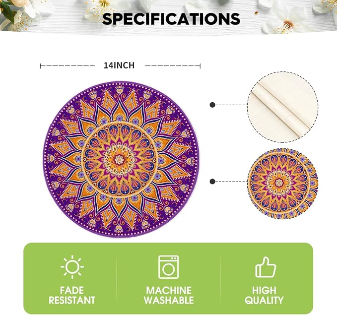 Artoid Mode Purple Mandala Round Placemats Set of 4, 14 Inch Seasonal Spring - Image 6