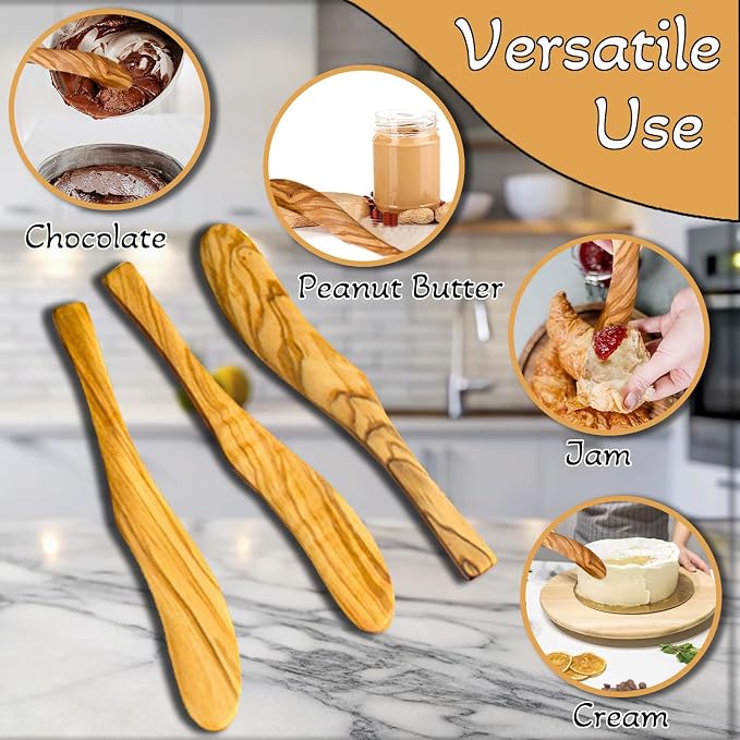 Olive Wood Butter Spreader, 6.8 Inch Handmade Butter Knife Set of 2 | Olive - Image 3
