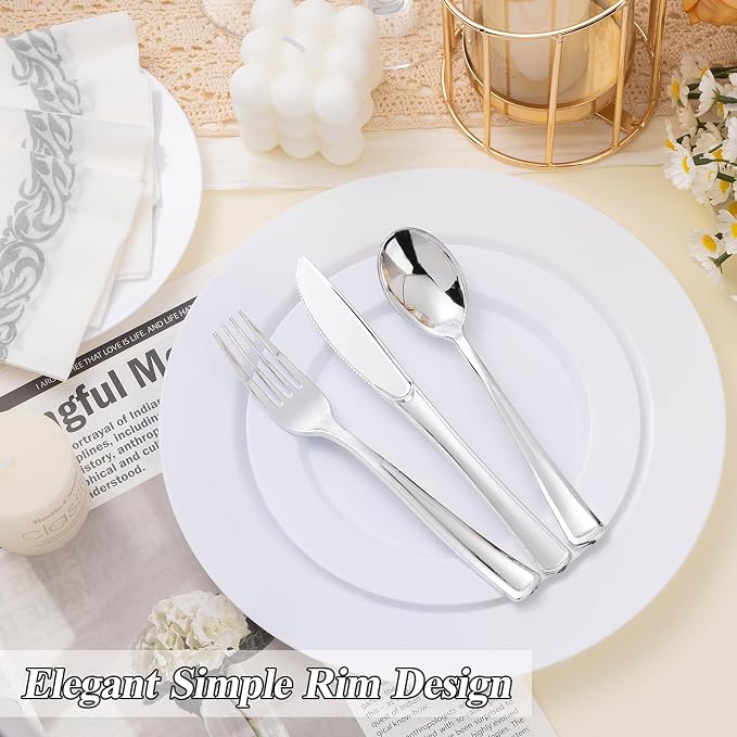 BESTSTAR 100PCS White Plastic Plates Set | 50 10.25 inch Dinner Plate and 50 - Image 5