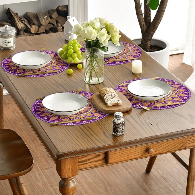 Artoid Mode Purple Mandala Round Placemats Set of 4, 14 Inch Seasonal Spring - Image 5