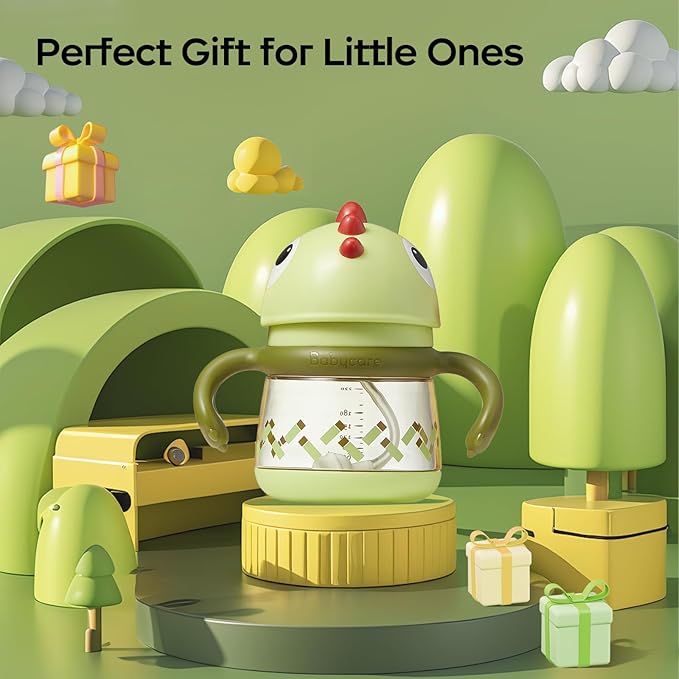 bc babycare Straw Sippy Cups for Toddler, No Spill Sippy Cups for Baby 1+ Year Old, Transition Weighted Sippy Cup with Straw and Strap, 10oz/300ml, Yellow