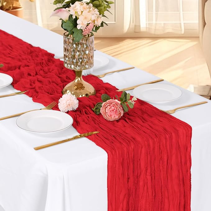 3 Pack Red Cheesecloth Table Runner, 17 x 108 Inch, Gauze Cheese Cloth Table - Image 3