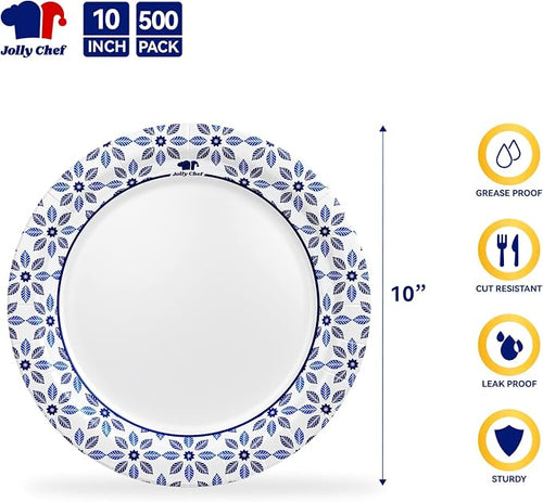 10 inch Disposable Paper Plates 500 Count | Soak Proof, Cut Proof, Heavy Duty - Image 2