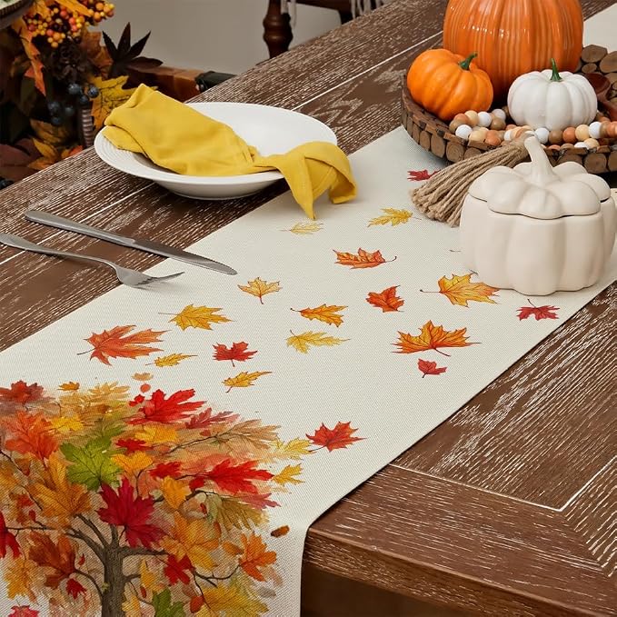 Fall Table Runner 13 x 90 Inch, Maple Leaves Autumn Farmhouse Decor - Image 4