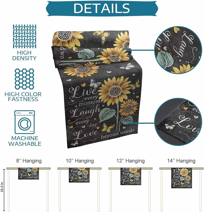 Retro Sunflower Table Runners 90 Inches Long, Spring Summer Farmhouse Table - Image 8
