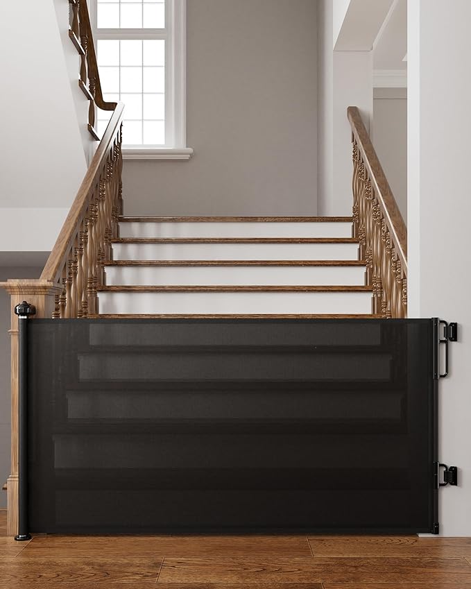 Cumbor 76" Extra Wide Retractable Gates for Stairs, Mesh Dog Gate for The House, 34" Tall Extra Wide Pet Gate for Dogs, Long Safety Gates for Doorways, Hallways, Indoor/Outdoor(Black)