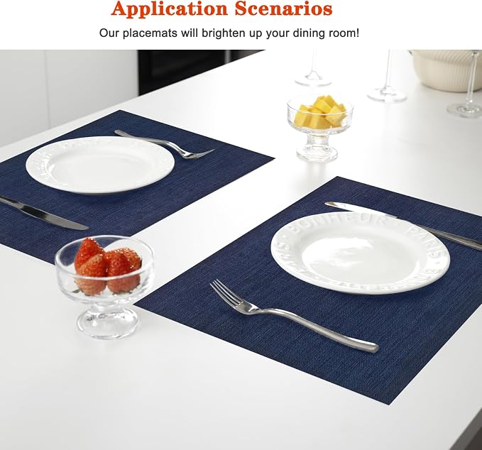 Placemats Set of 6, Vinyl PVC Heat Resistant Washable Placemats Set, Non Slip - Image 2