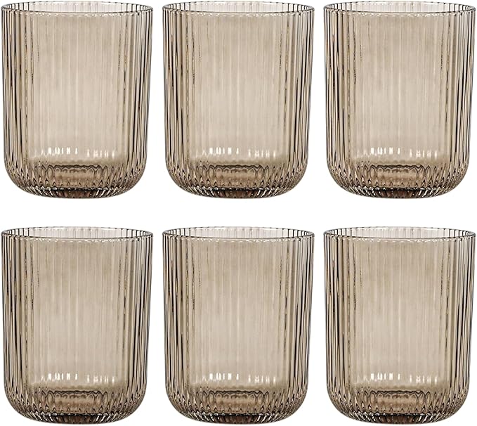 Smokey Gray Ribbed Highball Glasses Set of 6, 8.5oz Vintage Highball Tumblers by Vintacicle