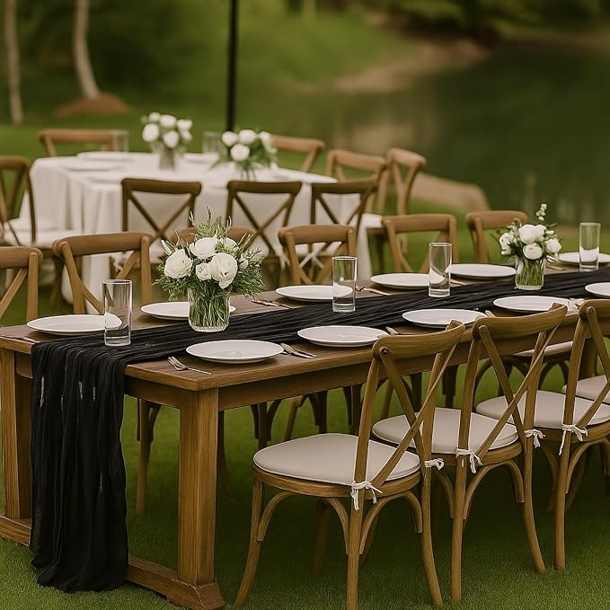 3 Pack Black 10FT Cheesecloth Table Runner 120 Inch Rustic Boho Gauze Cheese - Image 4