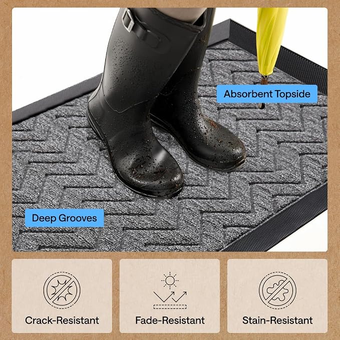 GORILLA GRIP 100% Waterproof All-Season WeatherMAX Doormat, US Designed Natural - Image 6