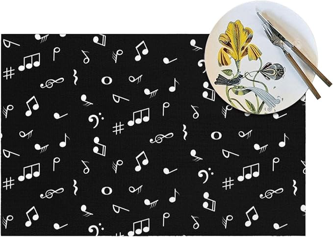 Music Notes Placemats Set of 4 Musicial Lover Dining Table Mats Washable Black - Image 5