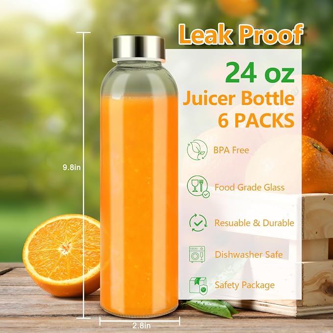 Zukro Glass Water Bottles with Stainless Steel Lids 24 oz, Reusable juice - Image 2