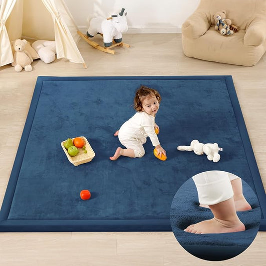 1.3" Thick Foam Baby Play Mat Extra Large 79x158, Basic Padded Plush Tummy Time Crawling Mat, Non-Slip Support Area Rug for Playroom Nursey Living Room (Royal Blue)