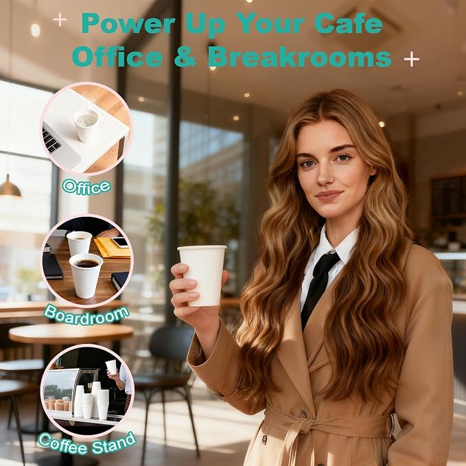 8 oz 500 Pack Disposable Coffee Cups, Bulk White Disposable Paper Cups - Image 7