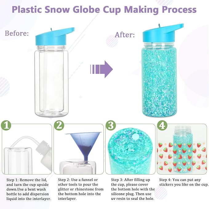 8 Pack 10 Oz Plastic Snow Globe Tumbler - Image 5