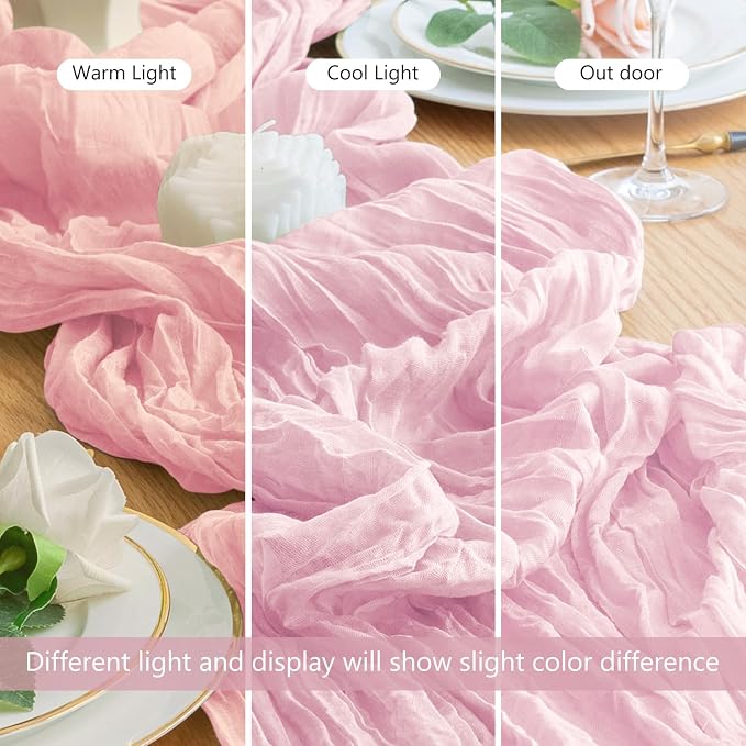Cheesecloth Table Runner Blush Pink 10FT Boho Gauze Runner, 3 Pack | 120 Inch - Image 8