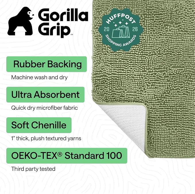 GORILLA GRIP Bath Rug Mat 60x24, Soft Absorbent Chenille, Quick Dry Microfiber - Image 2