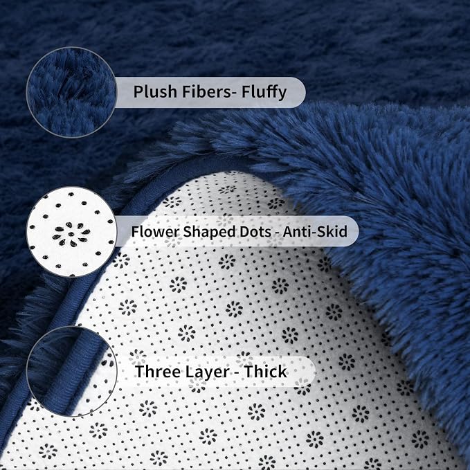 FlyDOIT Large Area Rugs for Living Room, 5x8 Feet Navy Blue Shaggy Rug Fluffy - Image 6