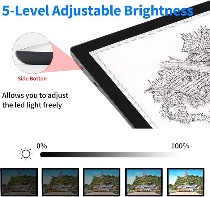 A4 Rechargeable Light Pad, KOBAIBAN Wireless Magnetic Tracing Light Box, 5 Levels Brightness LED Light Tablet Board, Cordless Battery Powered Light Drawing Table for 5D DIY Diamond Painting, Sketching