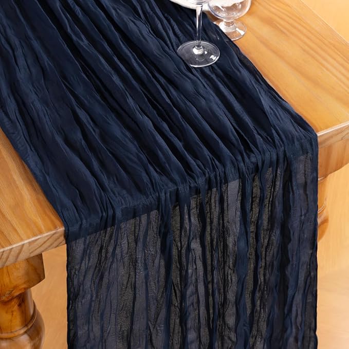 DeZerlor Navy Blue Cheesecloth Table Runner 1 Pack Christmas Runner | 120Inches - Image 2