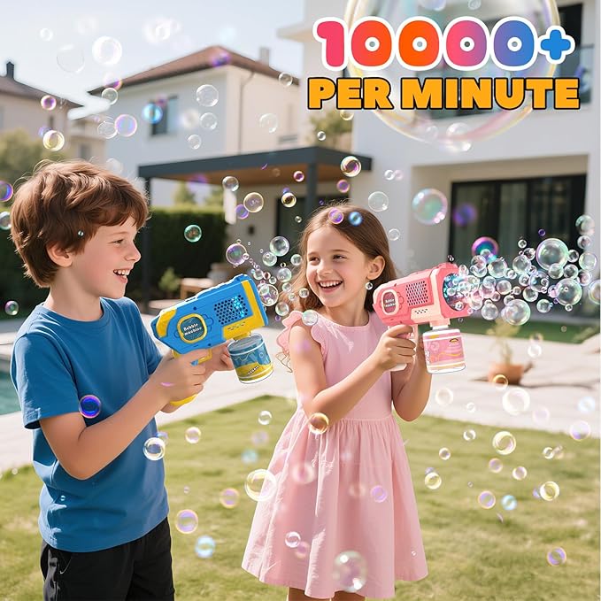 EagleStone 2 Pack Bubble Guns with 4 Bottles Solution, Automatic Bubble Machine Blaster for Kids & Adults – Light Up Summer Toy for Outdoor, Birthday Gifts, Easter, Wedding Party Favor Bubble
