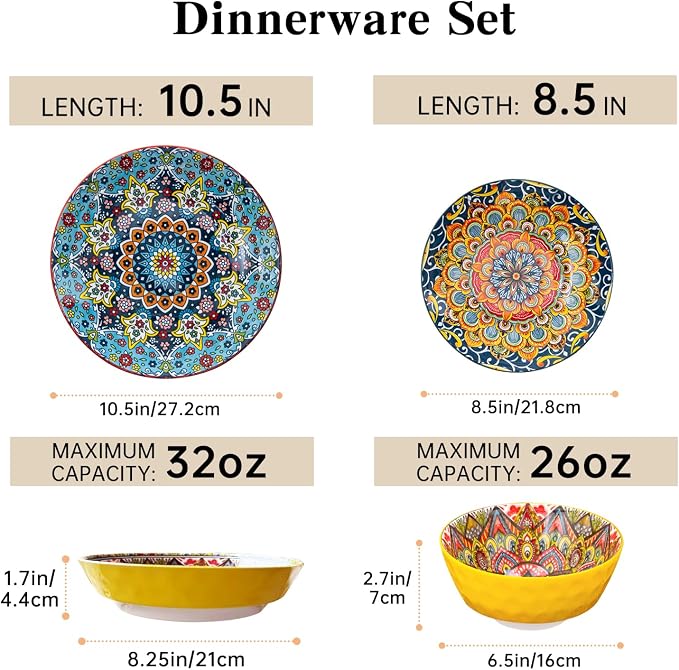 Dinnerware Set, Service for 4, Plates and Bowls Set, Ceramic Dishes Set for 4 - Image 2