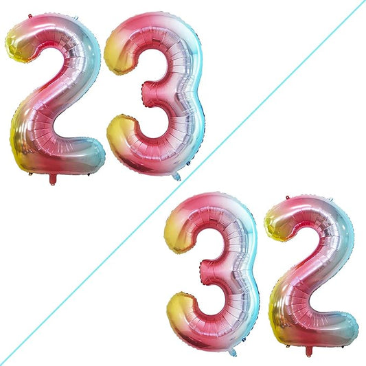 GOER Number 23 Balloons for 23rd Birthday Party Decorations,42 Inch Jumbo Foil Helium 32 Balloons for 32nd Birthday Party Decoration (Rainbow)