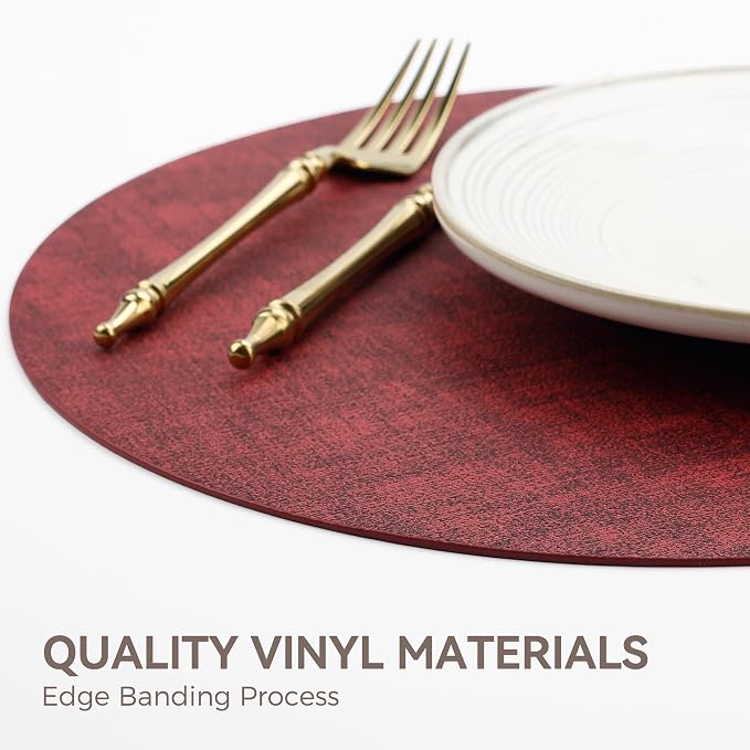 13" Round Placemats Set of 12, Reversible Faux Leather Heat Resistant Table Mats - Image 5