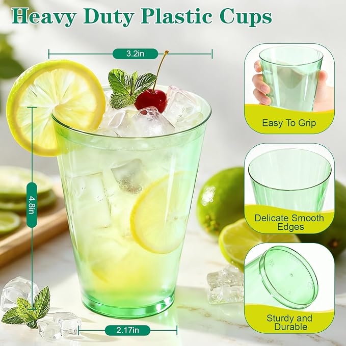 Glowserve 50 Pack 12 oz Green Disposable Plastic Cups Cocktail Glasses | Cold - Image 4