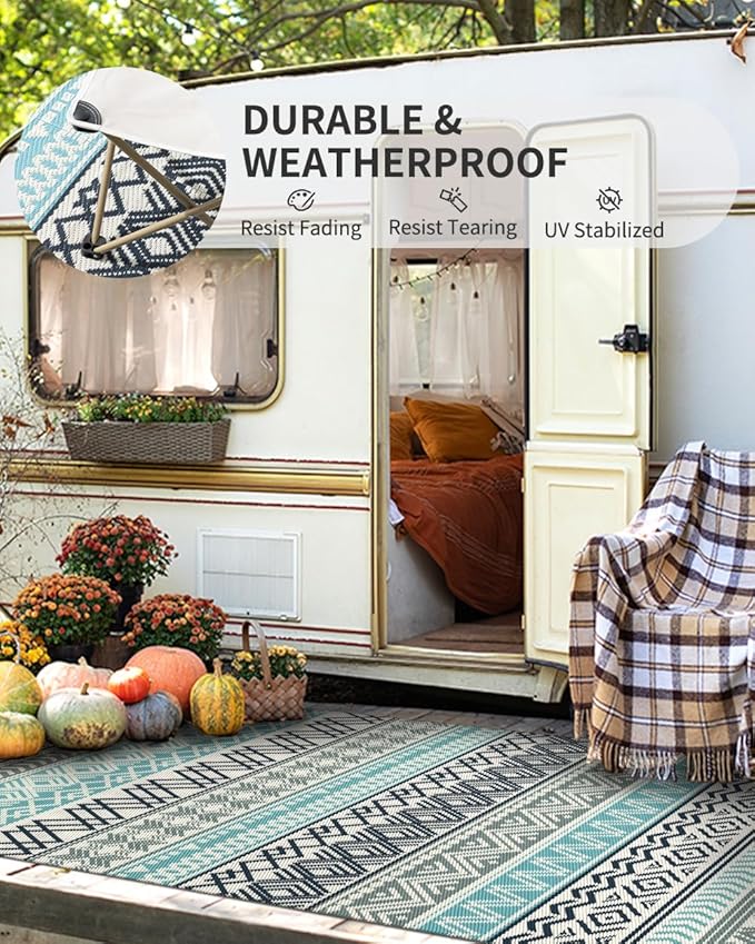 MontVoo Outdoor Rug Carpet 8x10 Waterproof-Patio Rug Mat Reversible RV Camping - Image 4