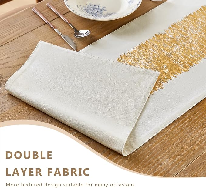 Metallic Style Gold Table Runner, Table Runners 72 Inches Long | Cotton Linen - Image 3