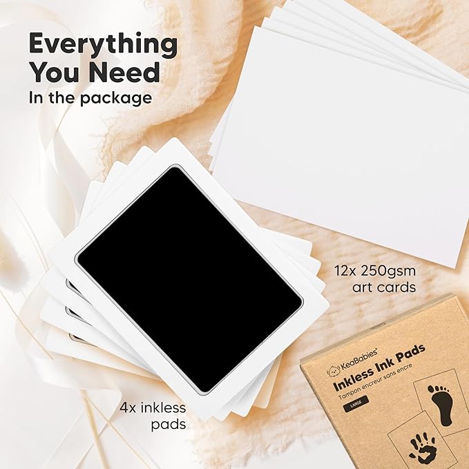 4-Pack Inkless Baby Hand and Footprint Kit - Mess Free Ink Pad for Newborn Keepsake, Dog Nose & Paw Print Kit, Clean Touch Ink Pad for Baby Hand & Footprints, Ideal New Mom Gifts (Jet Black, L)