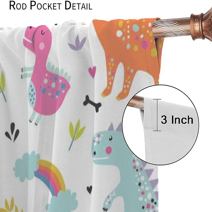 Cartoon Dinosaur Curtains for Kids Boys Girls Home Decor Childish Cute Dino Animals Print Pattern Rod Pocket Blackout Window Drapes for Nursery Baby Bedroom Playroom W27.5xL63in 2 Panels
