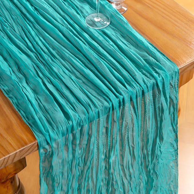 DeZerlor Teal Green Cheesecloth Table Runner 2 Pack Summer Table Runners Boho - Image 2