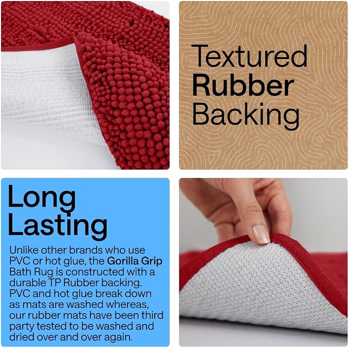 GORILLA GRIP Bath Rug Mat 30x20, Thick Soft Absorbent Chenille, Quick Dry - Image 3
