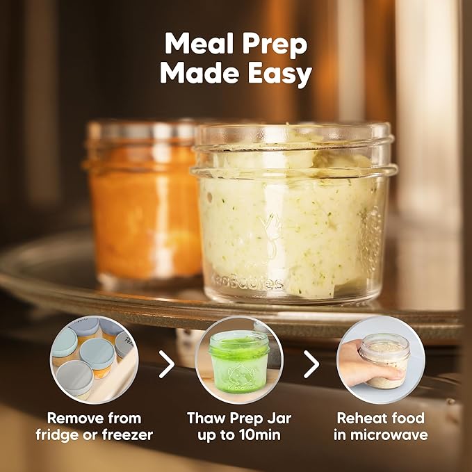 KeaBabies 6pk 4oz Glass Baby Food Containers with Lids - Leak-Proof, Microwavable Small Glass Jars, Baby Purees & Toddler Snack Storage Containers, BPA-Free, Dishwasher & Freezer Safe(Slate)