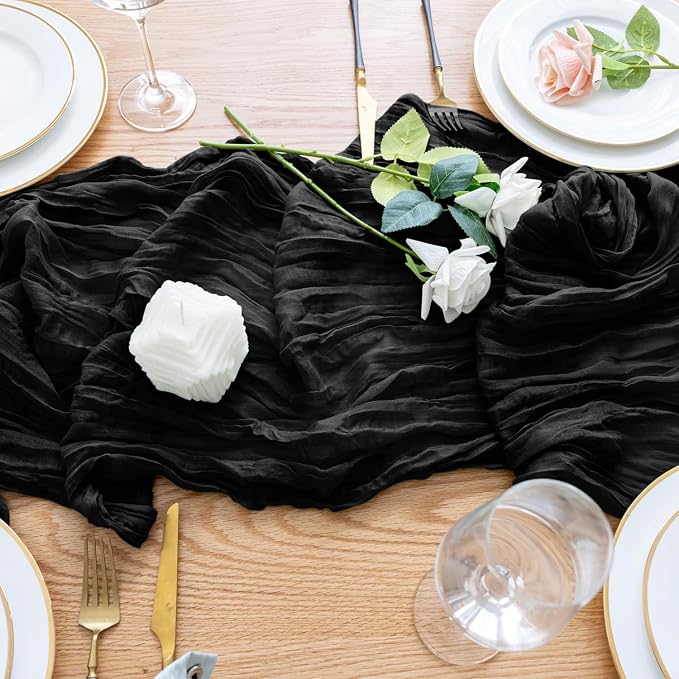 Cheesecloth Table Runner Black 10FT Boho Gauze Runner, 12 Pack | 120 Inch - Image 5