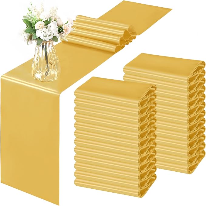 Horbaunal 2 Pack Yellow Gold Satin Table Runner 12 x 108 Inch | Smooth Table by Horbaunal