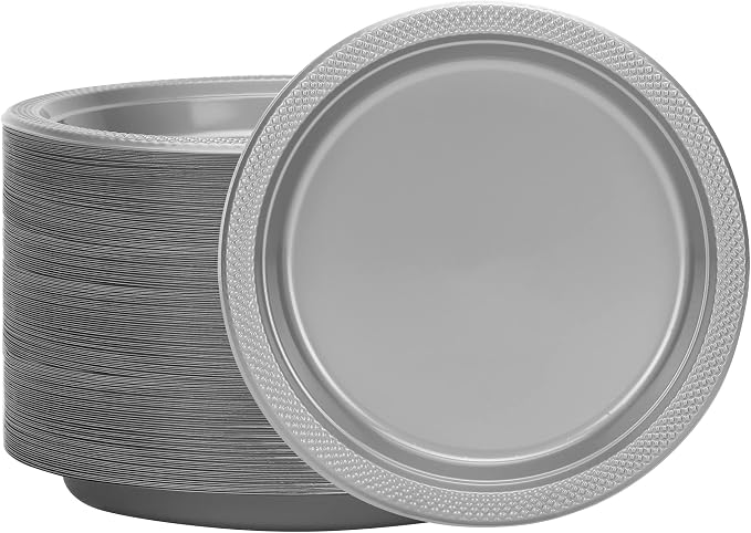 Silver Solid Color Premium Heavy Weight Plastic Dinner Plate 50 Count - Image 6