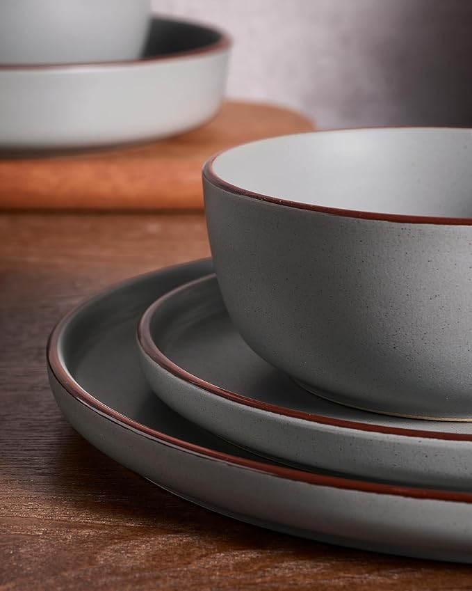 Famiware Mercury 18-Piece Stoneware Dinnerware Set, Dark Grey | Plates and Bowls - Image 4