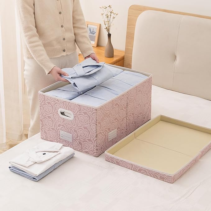 PRANDOM Extra Large Collapsible Storage Boxes with Lids Fabric Decorative Storage Bins Cubes Organizer Baskets with Cover Handles Divider for Bedroom Closet Living Room 19.7x15.7x11.6 Inch 3 Pack