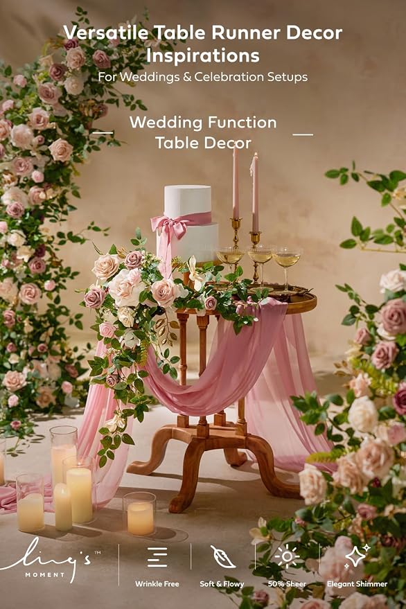 Ling's Moment 10Ft Ivory Chiffon Like Table Runner - Image 4